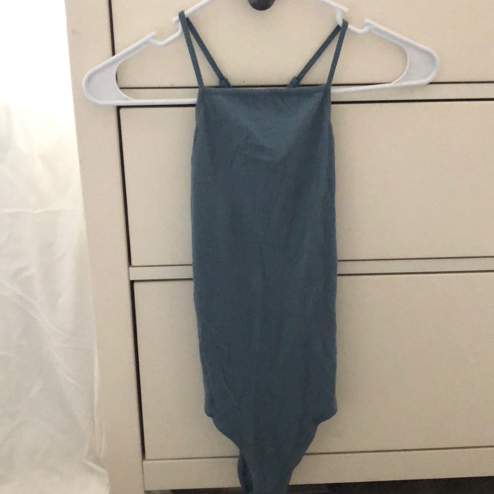 Ribbed blue halter top